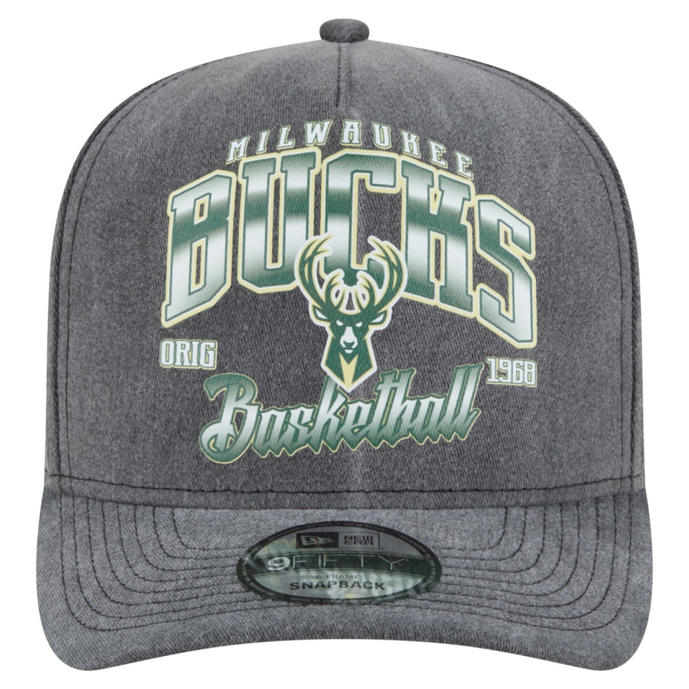 Milwaukee Bucks Throwback Washed Pre-Curved 9FIFTY Snapback Hat Charcoal - NBA