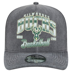 Milwaukee Bucks Throwback Washed Pre-Curved 9FIFTY Snapback Hat Charcoal - NBA