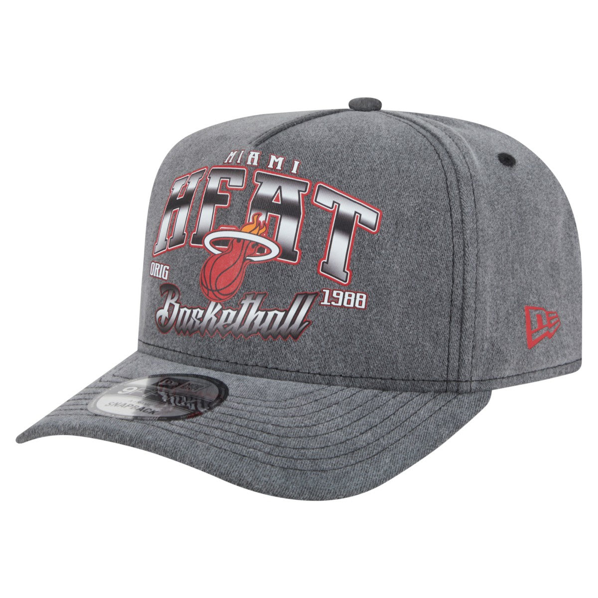 Miami Heat Throwback Washed Pre-Curved 9FIFTY Snapback Hat Charcoal - NBA