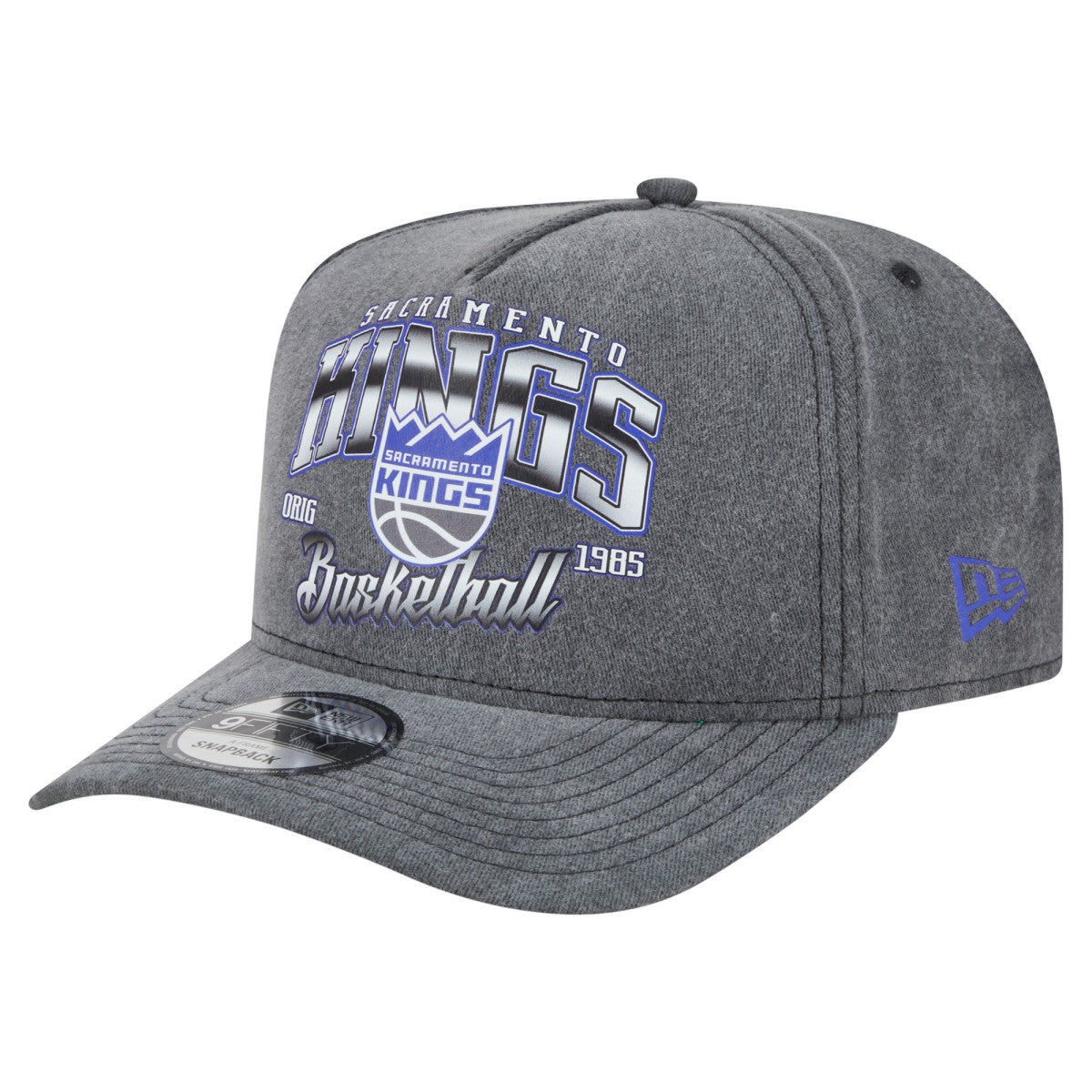 Sacramento Kings Throwback Washed Pre-Curved 9FIFTY Snapback Hat Charcoal - NBA