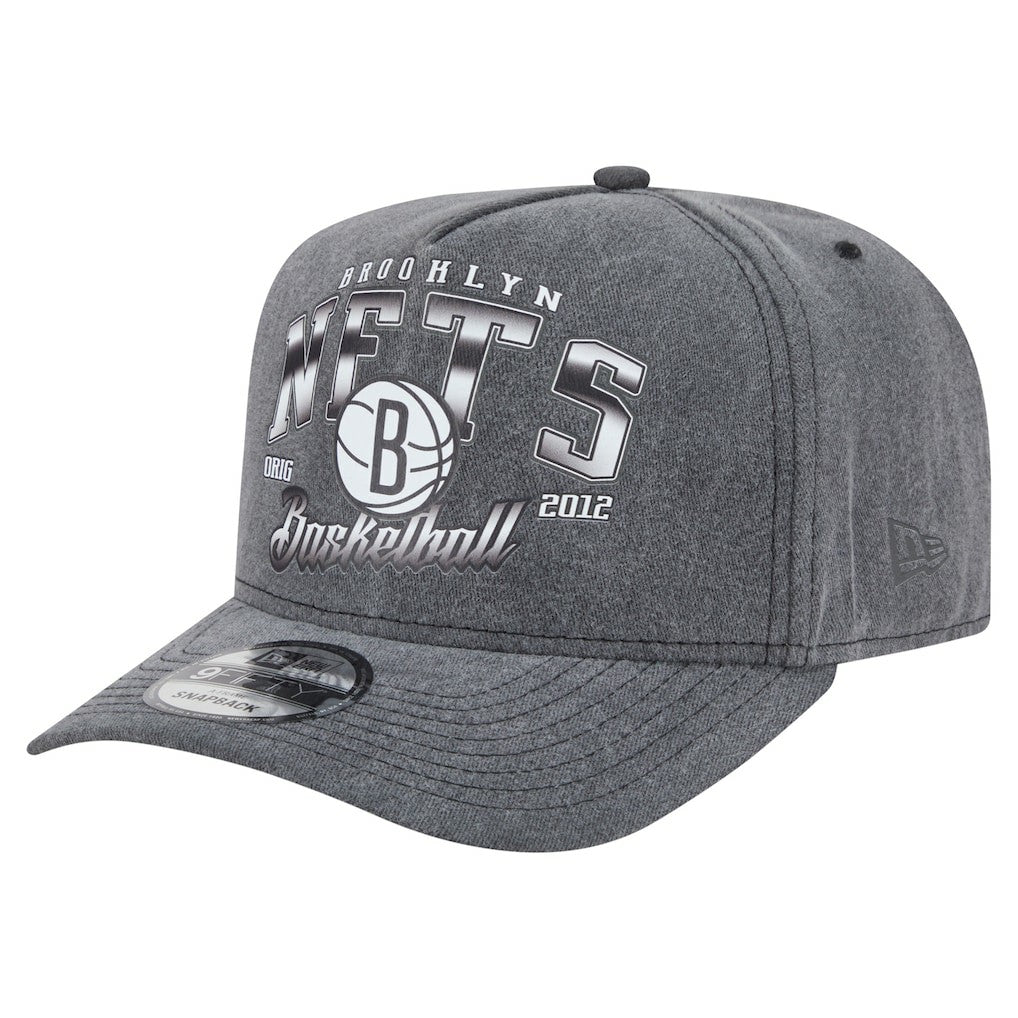 Brooklyn Nets Throwback Washed Pre-Curved 9FIFTY Snapback Hat Charcoal - NBA