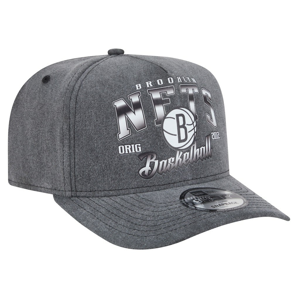 Brooklyn Nets Throwback Washed Pre-Curved 9FIFTY Snapback Hat Charcoal - NBA