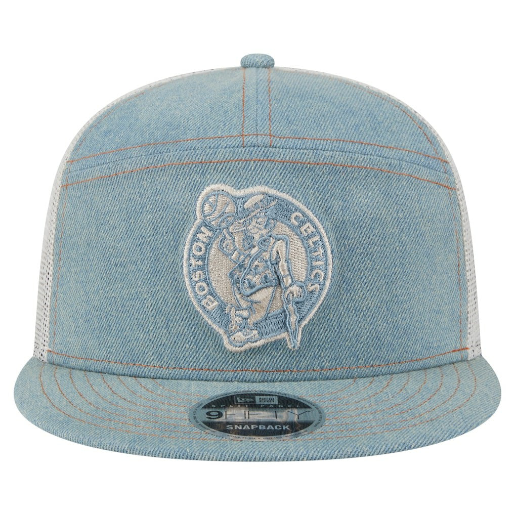 Boston Celtics Adventure Denim Split Panel 9FIFTY Snapback Trucker Hat - NBA