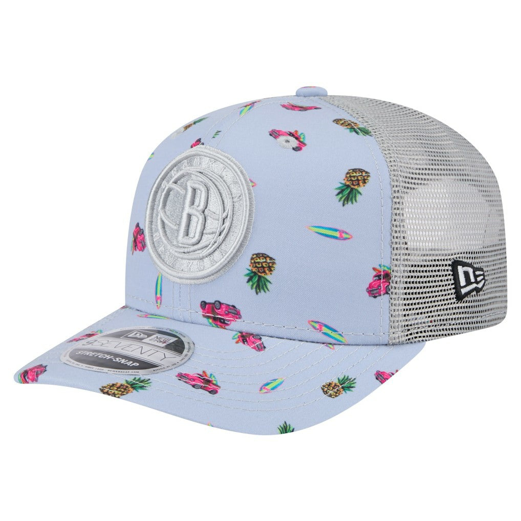 Brooklyn Nets Adventure Aloha Pattern 9SEVENTY Stretch-Snap Hat Light Blue/Gray - NBA