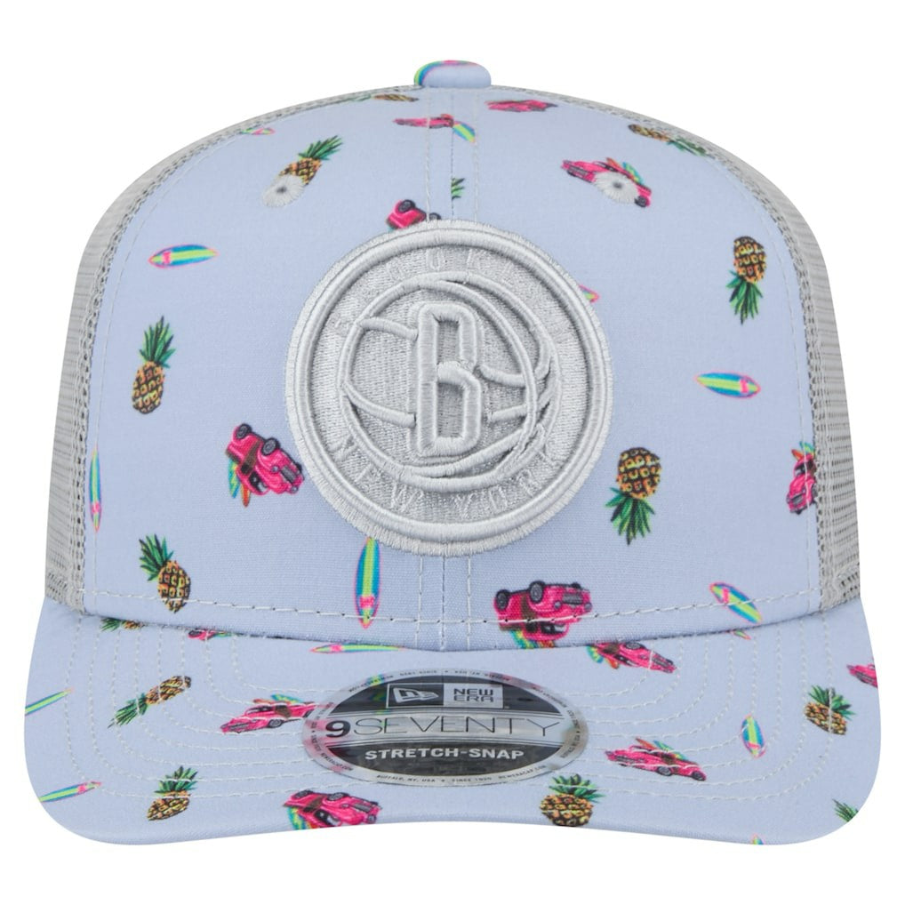 Brooklyn Nets Adventure Aloha Pattern 9SEVENTY Stretch-Snap Hat Light Blue/Gray - NBA