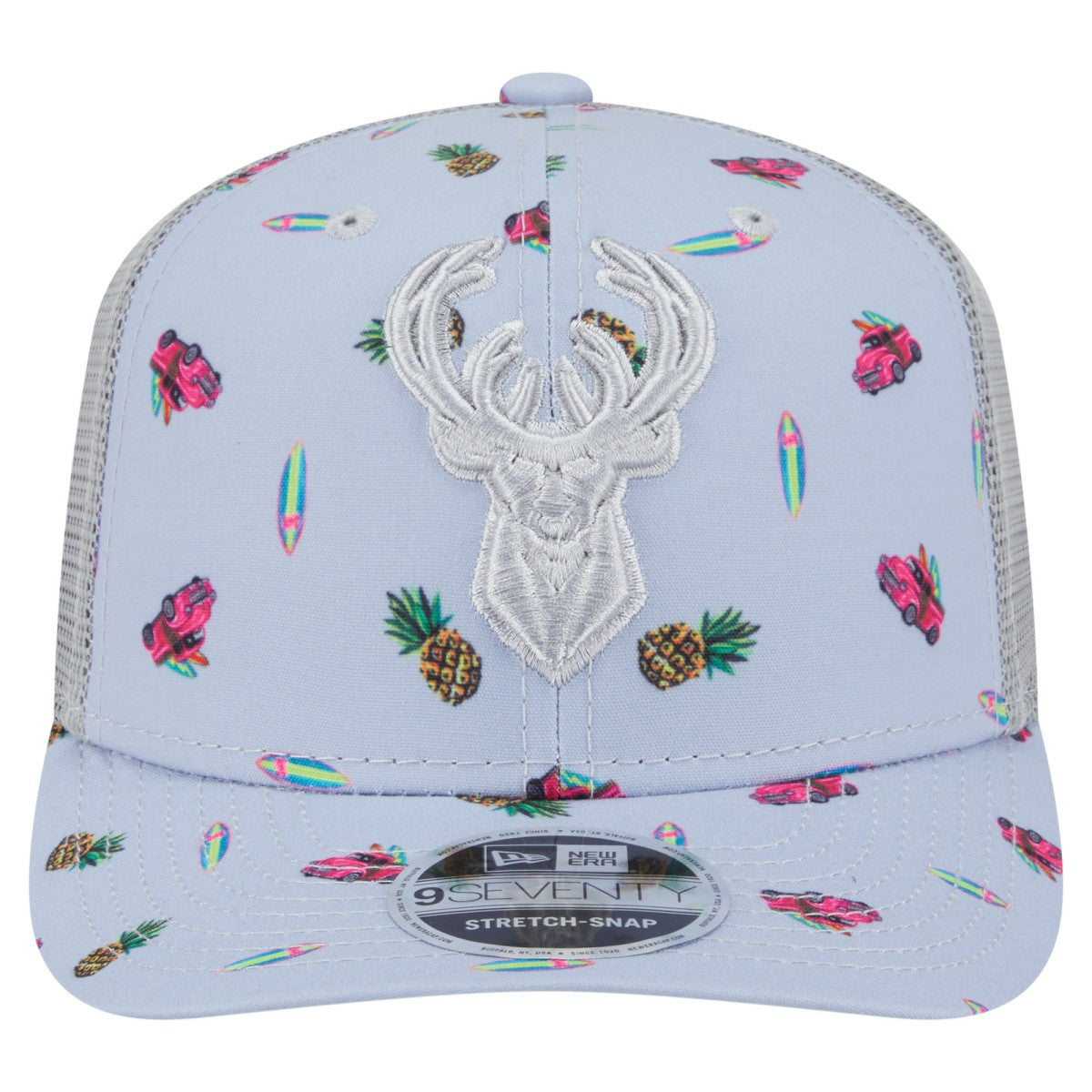 Milwaukee Bucks Adventure Aloha Pattern 9SEVENTY Stretch-Snap Hat Light Blue/Gray - NBA