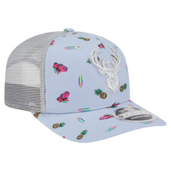 Milwaukee Bucks Adventure Aloha Pattern 9SEVENTY Stretch-Snap Hat Light Blue/Gray - NBA