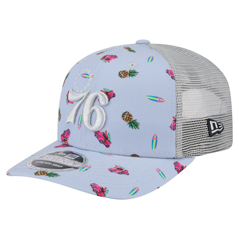 Philadelphia 76ers Adventure Aloha Pattern 9SEVENTY Stretch-Snap Hat Light Blue/Gray - NBA