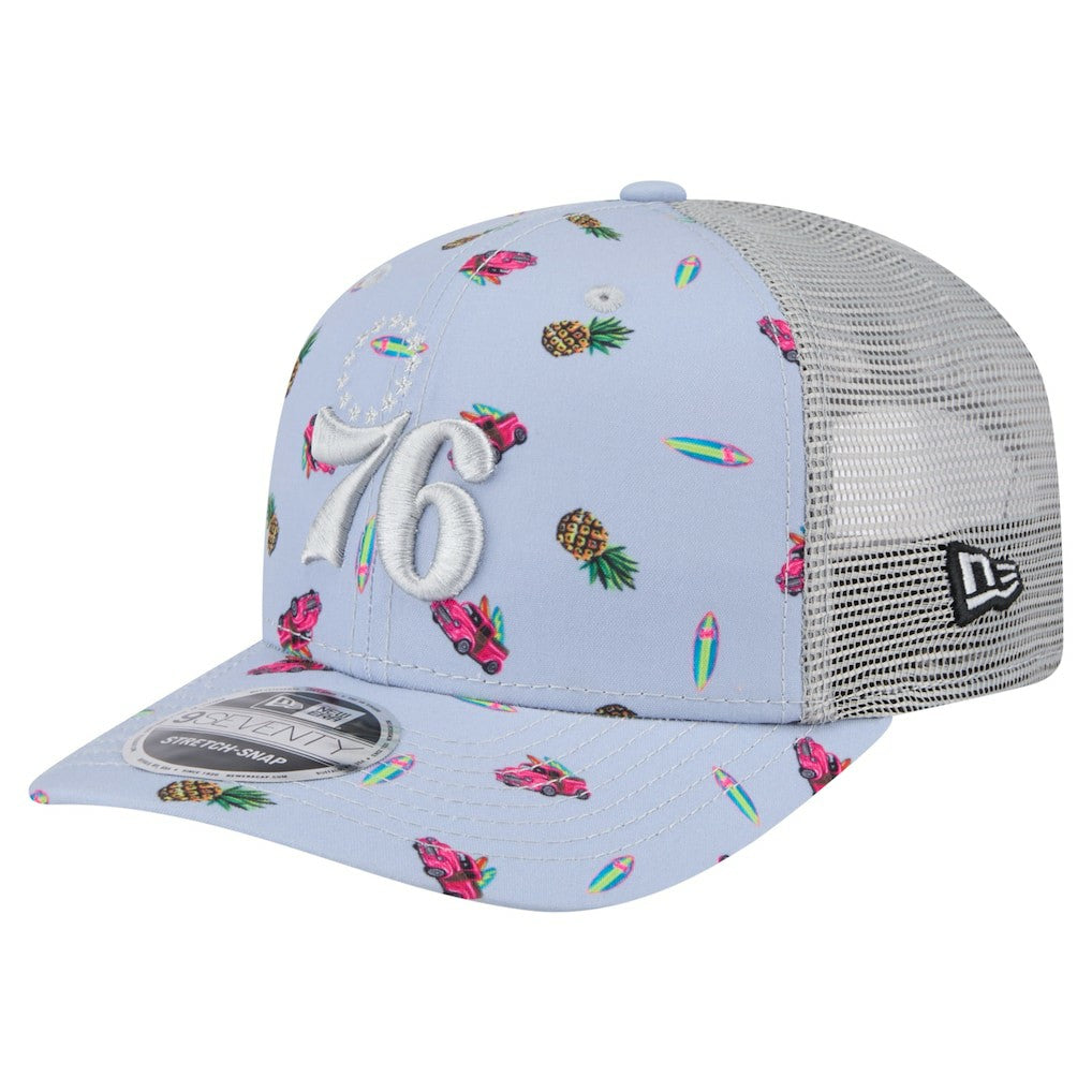 Philadelphia 76ers Adventure Aloha Pattern 9SEVENTY Stretch-Snap Hat Light Blue/Gray - NBA