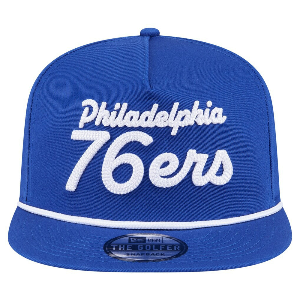 Philadelphia 76ers Team Text Golfer Snapback Hat Royal - NBA