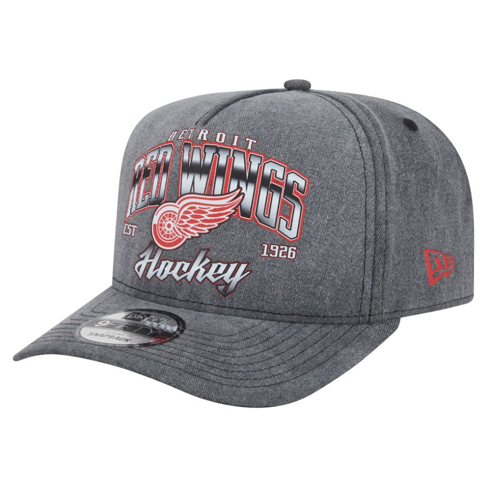 Detroit Red Wings New Era Throwback Washed A-Frame Pre-Curved 9FIFTY Snapback Hat - Charcoal - NHL