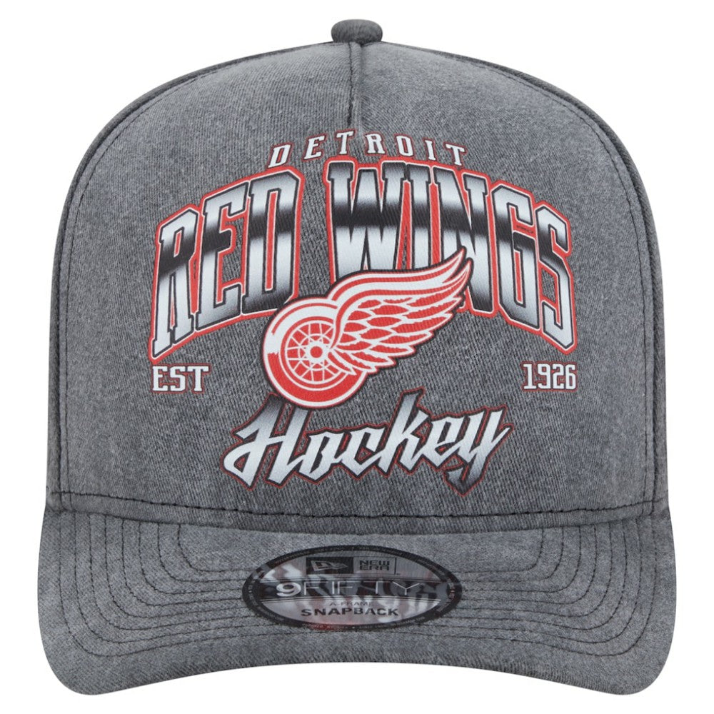 Detroit Red Wings New Era Throwback Washed A-Frame Pre-Curved 9FIFTY Snapback Hat - Charcoal - NHL
