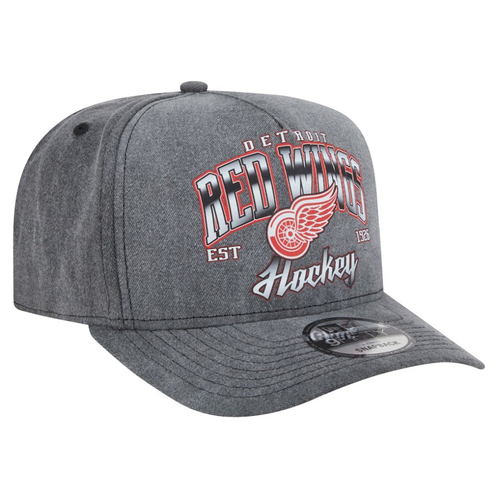 Detroit Red Wings New Era Throwback Washed A-Frame Pre-Curved 9FIFTY Snapback Hat - Charcoal - NHL