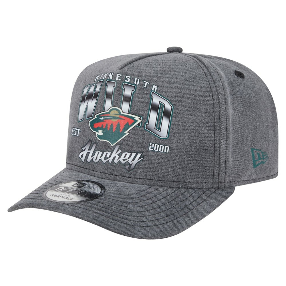 Minnesota Wild New Era Throwback Washed A-Frame Pre-Curved 9FIFTY Snapback Hat - Charcoal - NHL
