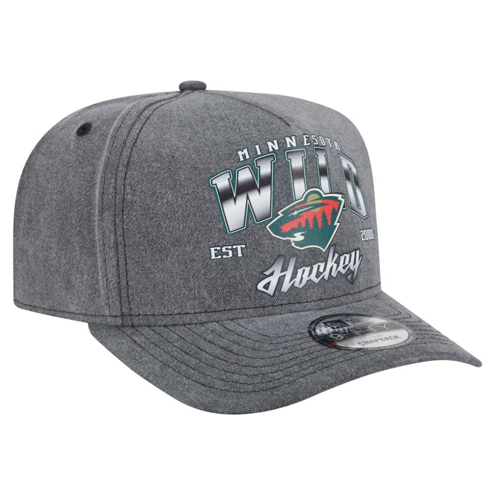 Minnesota Wild New Era Throwback Washed A-Frame Pre-Curved 9FIFTY Snapback Hat - Charcoal - NHL