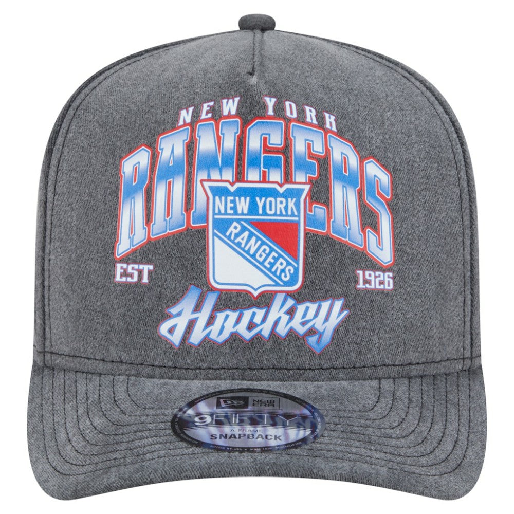 New York Rangers New Era Throwback Washed A-Frame Pre-Curved 9FIFTY Snapback Hat - Charcoal - NHL