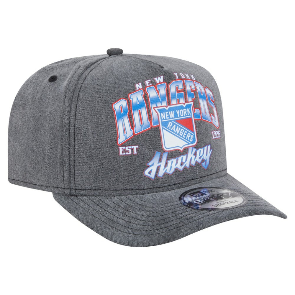 New York Rangers New Era Throwback Washed A-Frame Pre-Curved 9FIFTY Snapback Hat - Charcoal - NHL