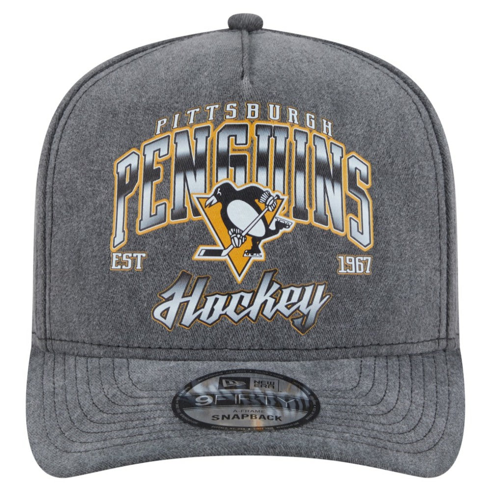 Pittsburgh Penguins New Era Throwback Washed A-Frame Pre-Curved 9FIFTY Snapback Hat - Charcoal - NHL
