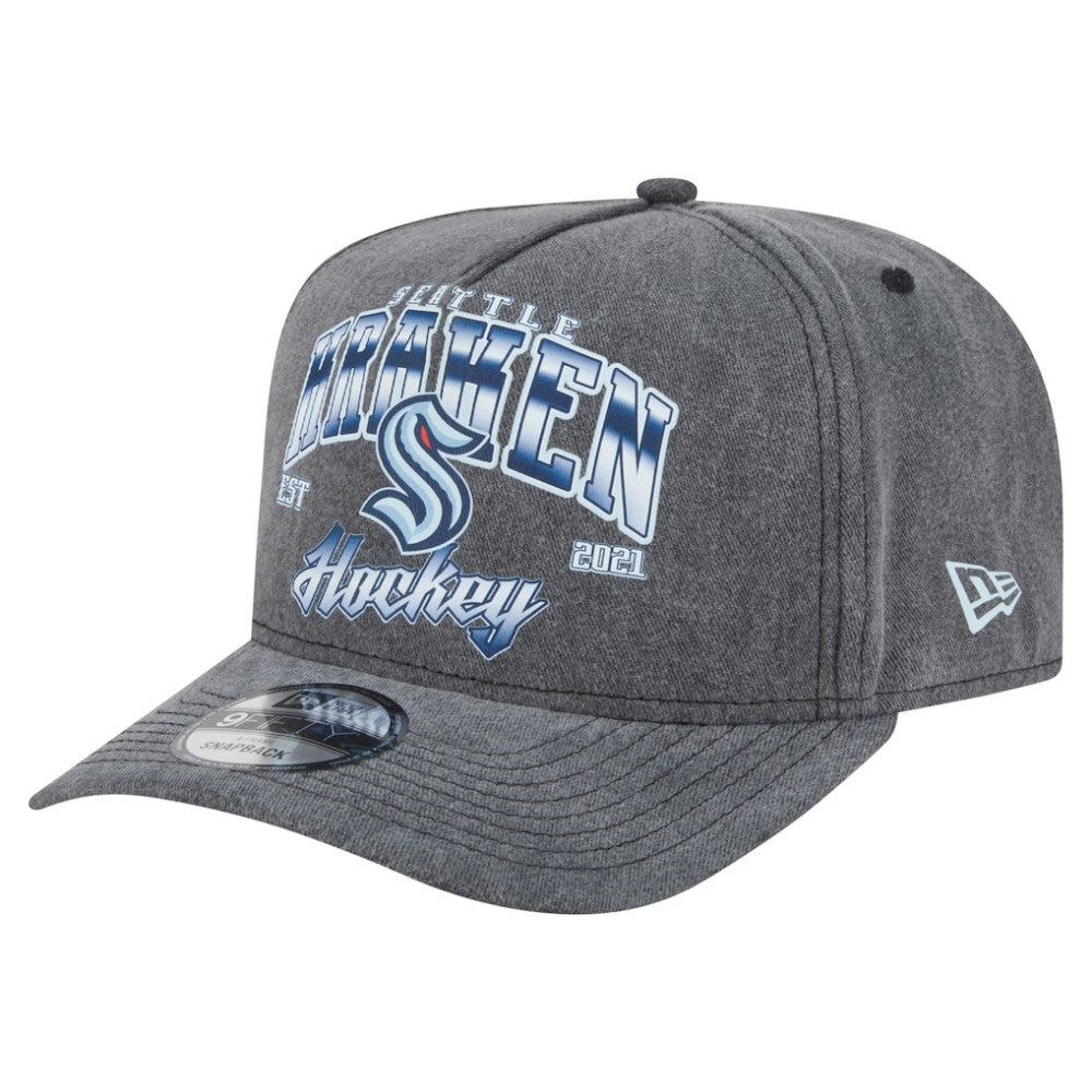 Seattle Kraken New Era Throwback Washed A-Frame Pre-Curved 9FIFTY Snapback Hat - Charcoal - NHL