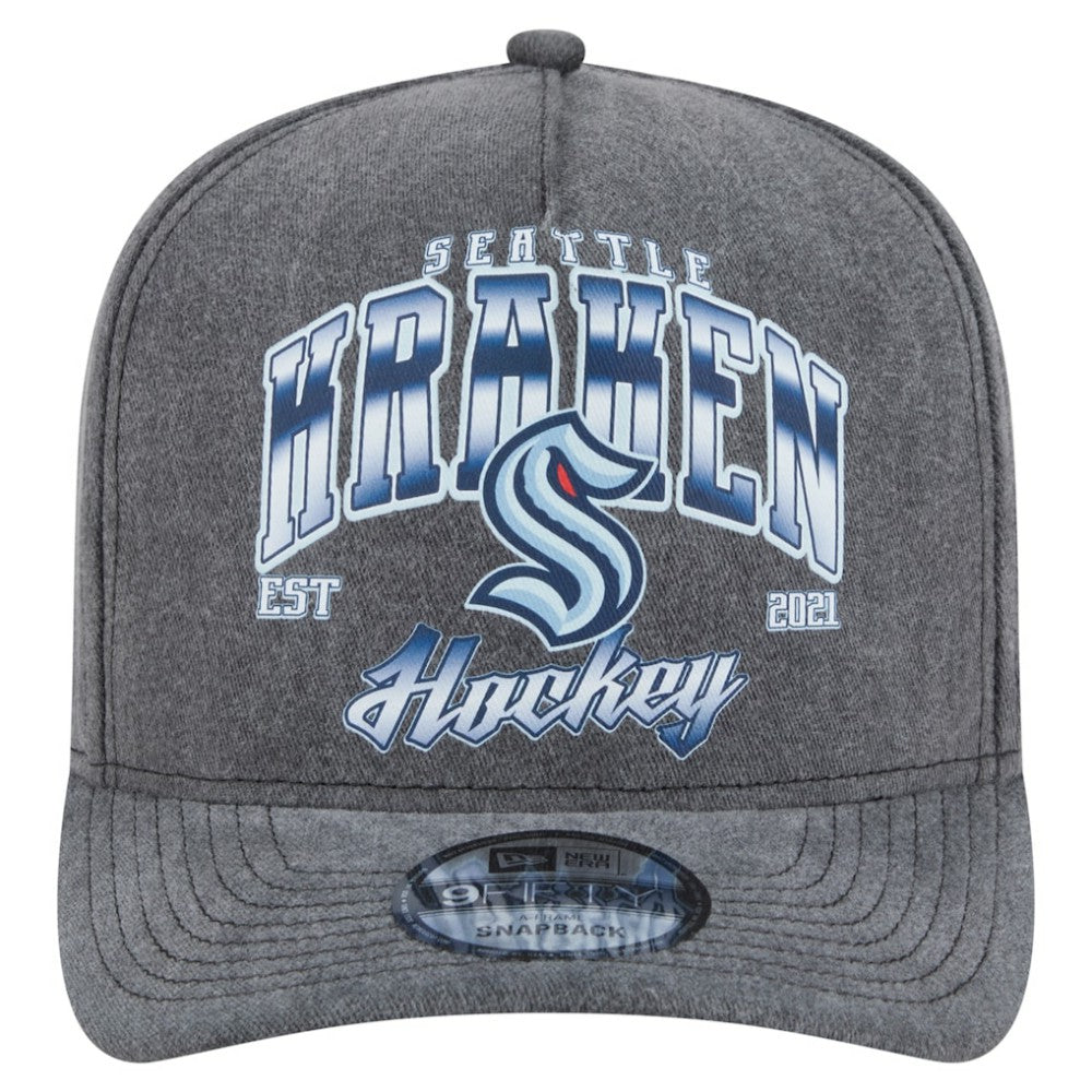 Seattle Kraken New Era Throwback Washed A-Frame Pre-Curved 9FIFTY Snapback Hat - Charcoal - NHL