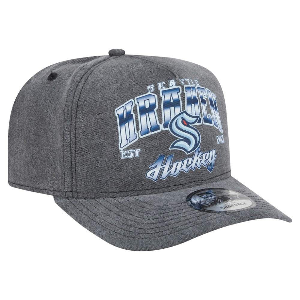 Seattle Kraken New Era Throwback Washed A-Frame Pre-Curved 9FIFTY Snapback Hat - Charcoal - NHL