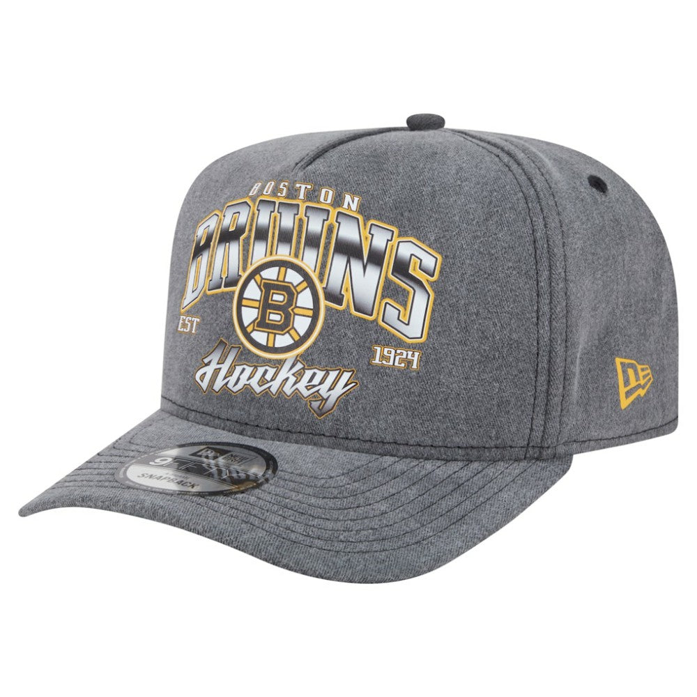 Boston Bruins New Era Throwback Washed A-Frame Pre-Curved 9FIFTY Snapback Hat - Charcoal - NHL