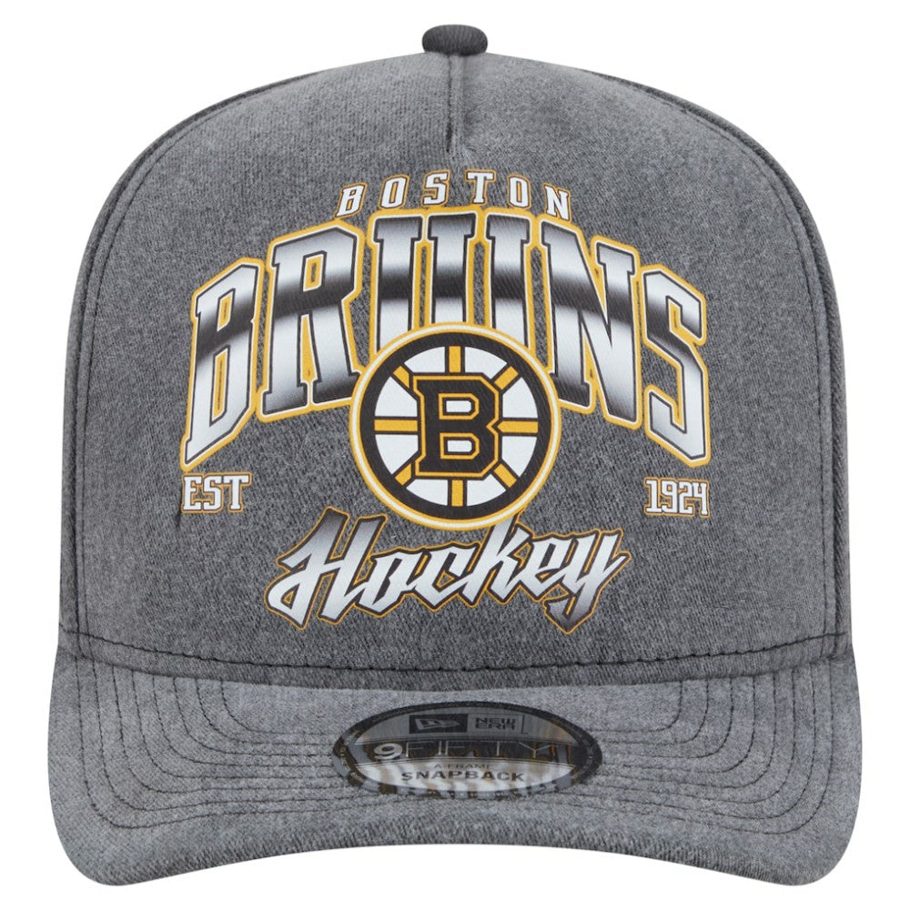 Boston Bruins New Era Throwback Washed A-Frame Pre-Curved 9FIFTY Snapback Hat - Charcoal - NHL