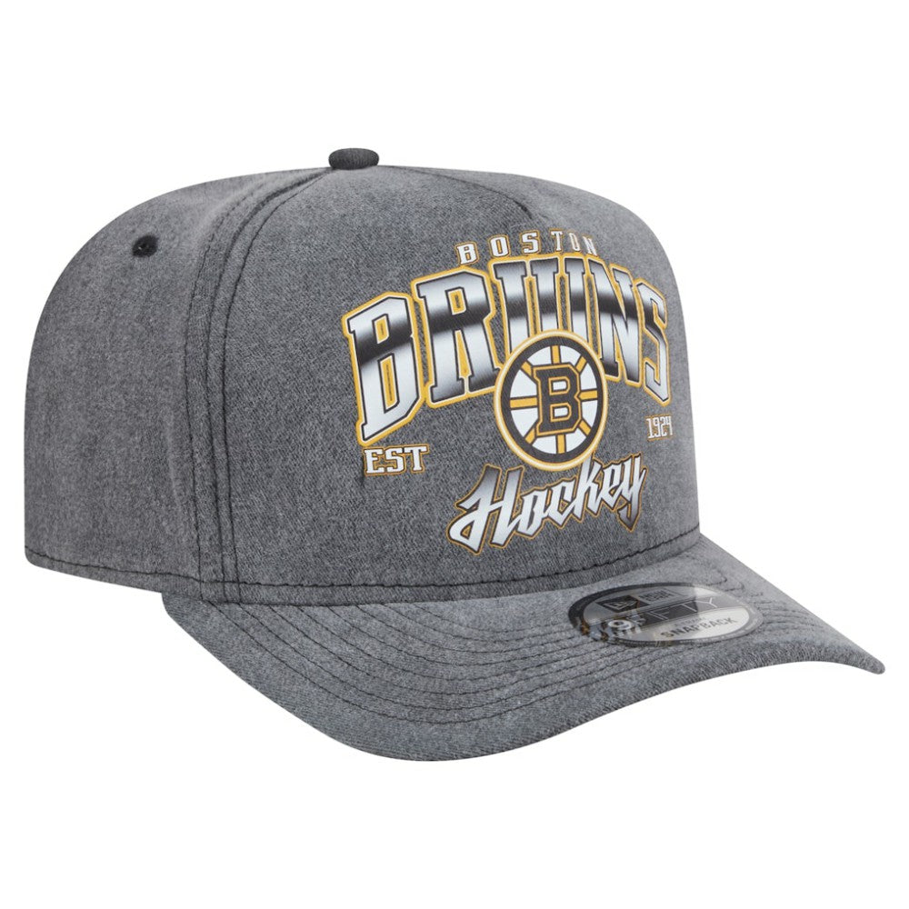 Boston Bruins New Era Throwback Washed A-Frame Pre-Curved 9FIFTY Snapback Hat - Charcoal - NHL