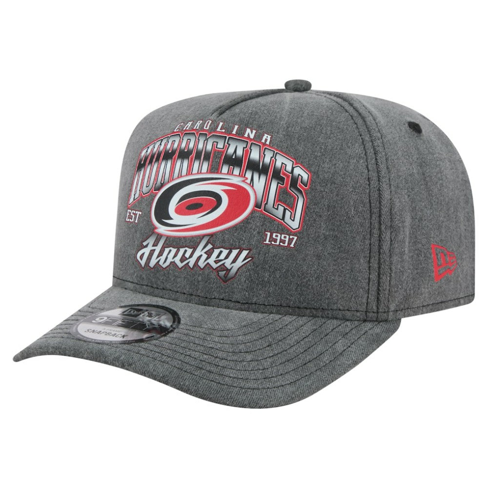 Carolina Hurricanes New Era Throwback Washed A-Frame Pre-Curved 9FIFTY Snapback Hat - Charcoal - NHL