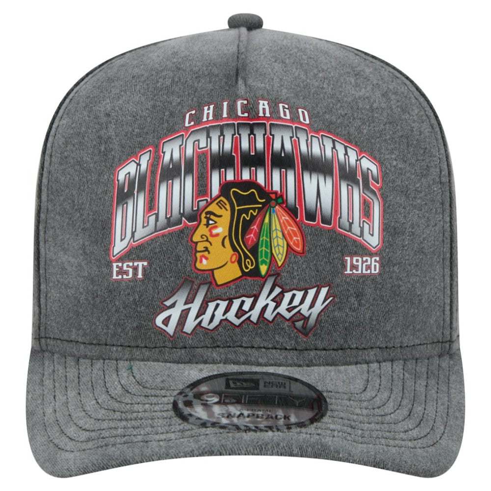 Chicago Blackhawks New Era Throwback Washed A-Frame Pre-Curved 9FIFTY Snapback Hat - Charcoal - NHL