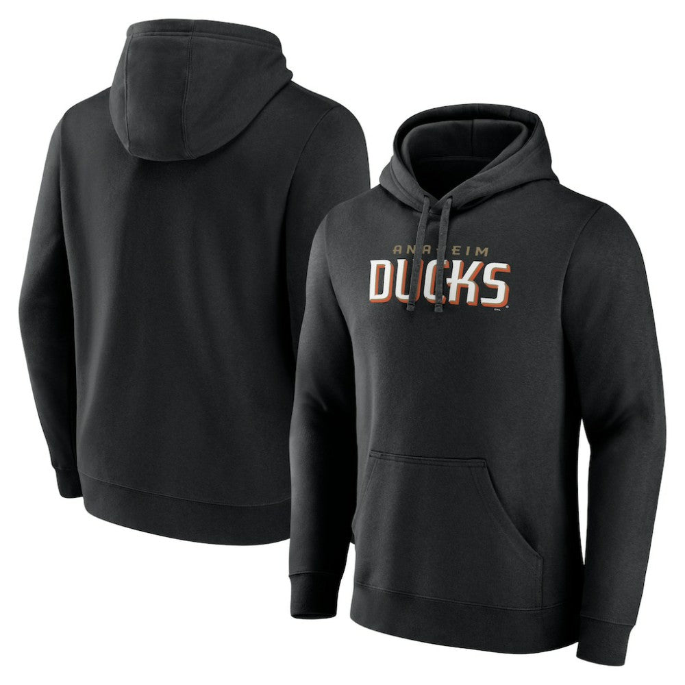 Anaheim Ducks Fanatics Wordmark Logo Fleece Pullover Hoodie - Black - NHL
