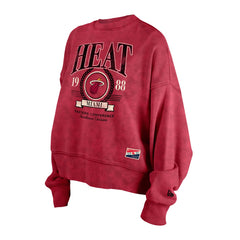 Miami Heat Women's Throwback Vintage Enzyme Wash Oversized Boxy Pullover Sweatshirt Red - NBA