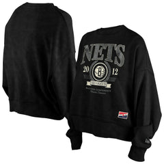 Brooklyn Nets Women's Throwback Vintage Enzyme Wash Oversized Boxy Pullover Sweatshirt Black - NBA
