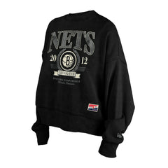 Brooklyn Nets Women's Throwback Vintage Enzyme Wash Oversized Boxy Pullover Sweatshirt Black - NBA