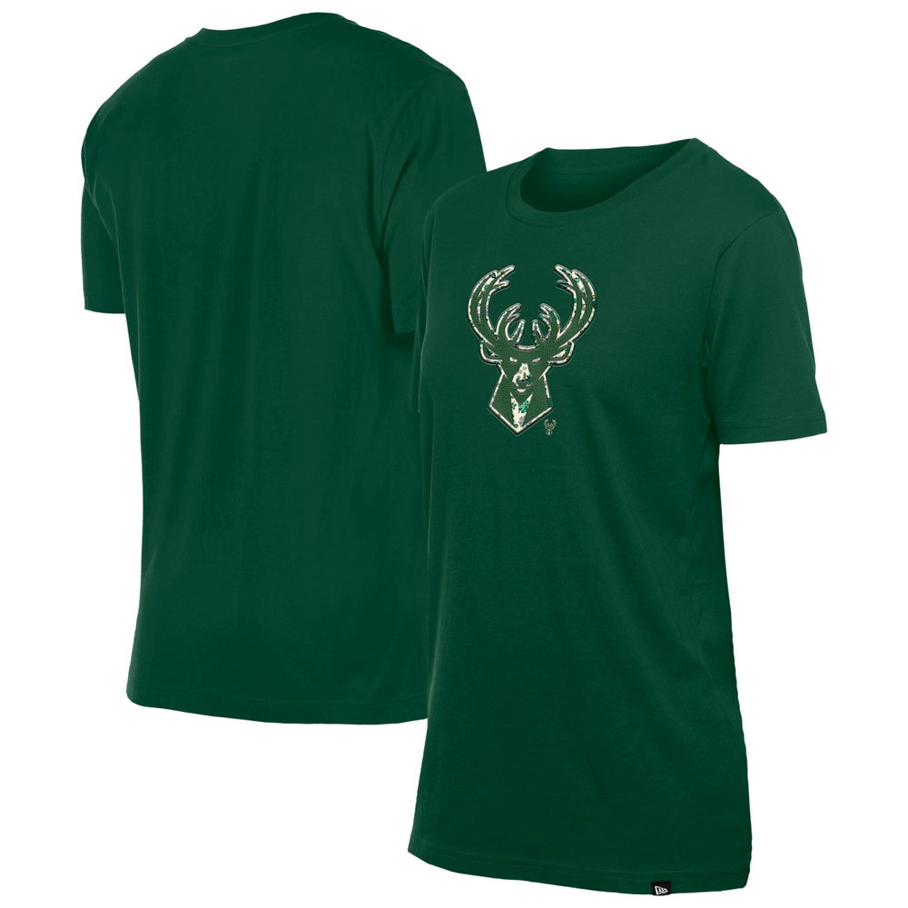 Milwaukee Bucks Women's Glam Game Flower T-Shirt Hunter Green - NBA