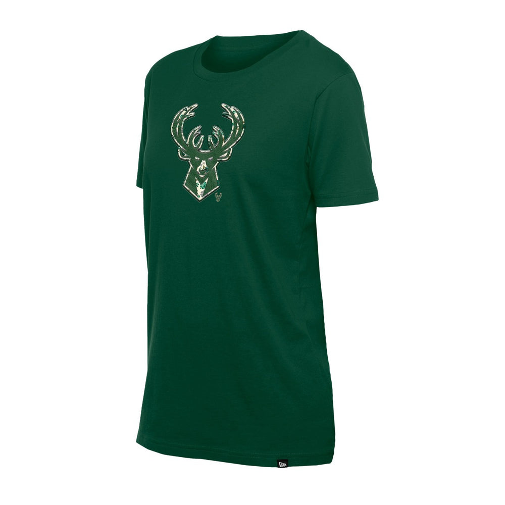 Milwaukee Bucks Women's Glam Game Flower T-Shirt Hunter Green - NBA