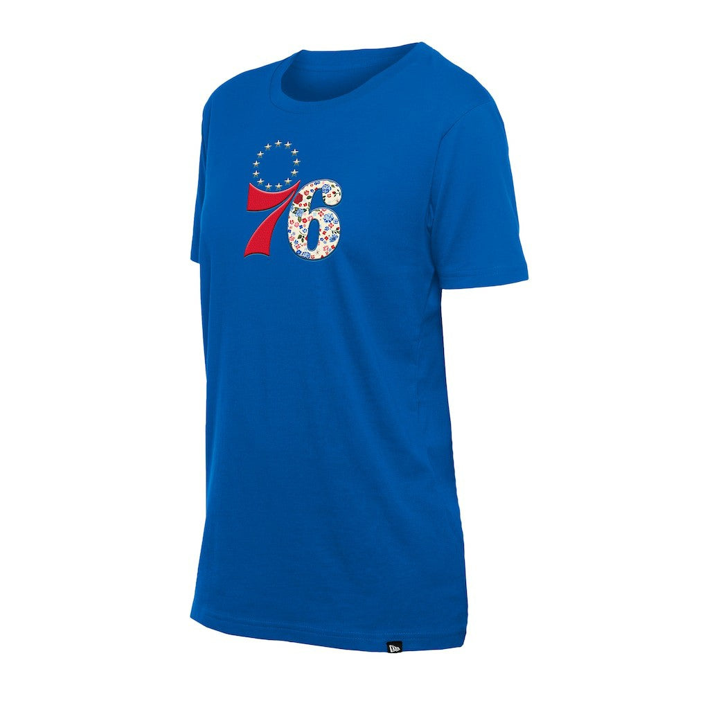 Philadelphia 76ers Women's Glam Game Flower T-Shirt Royal - NBA