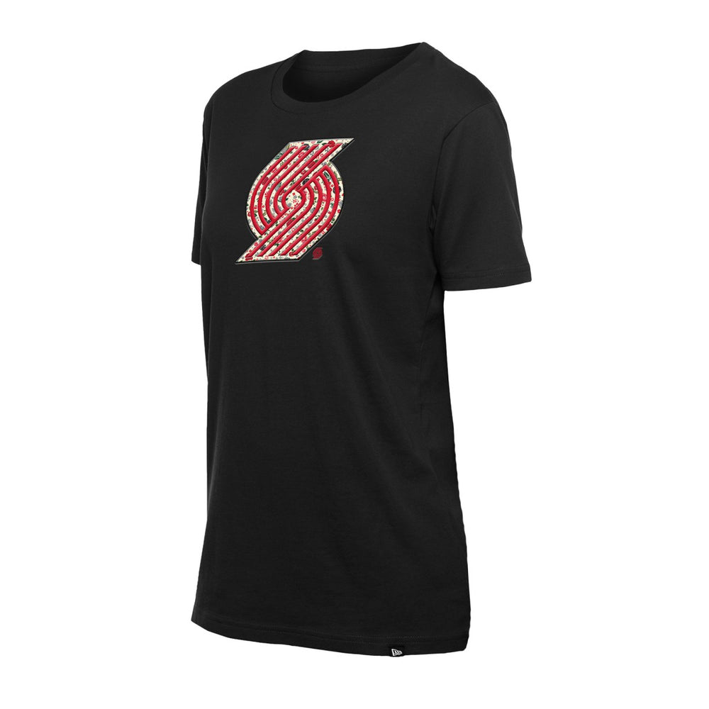 Portland Trail Blazers Women's Glam Game Flower T-Shirt Black - NBA