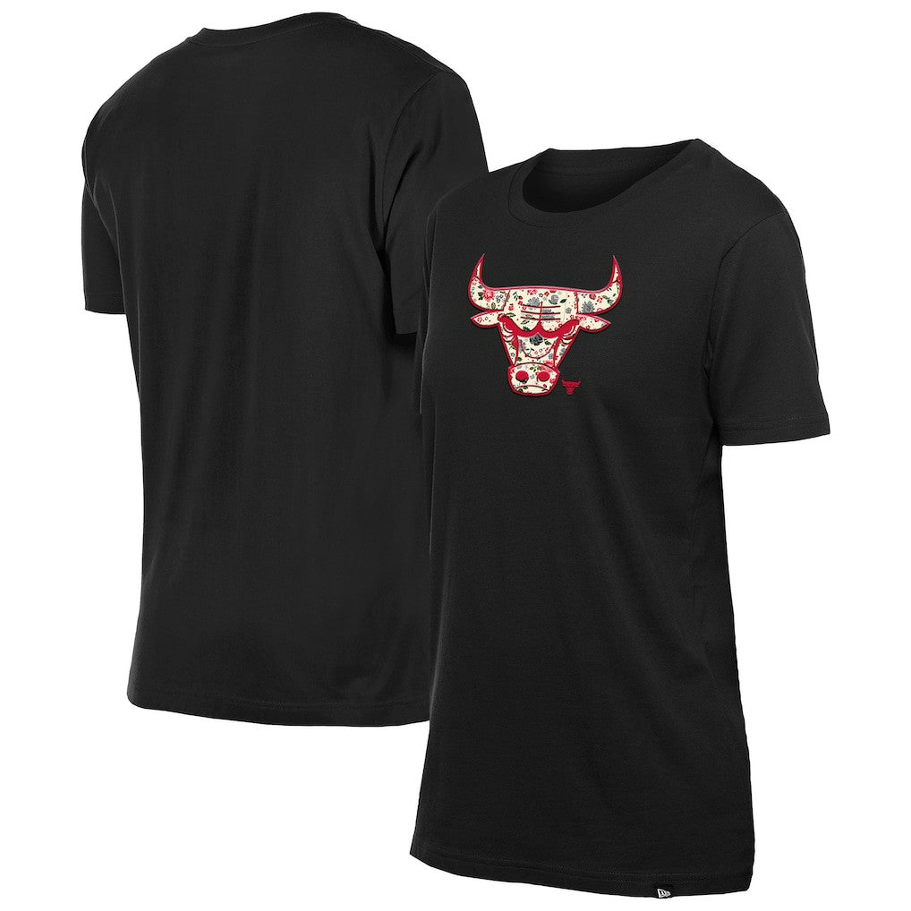 Chicago Bulls Women's Glam Game Flower T-Shirt Black - NBA