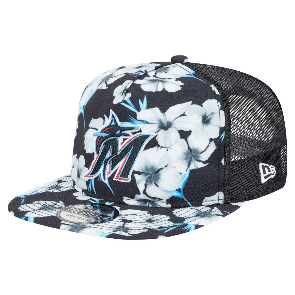 Miami Marlins New Era Adventure Pattern Golfer Trucker Snapback Hat - MLB