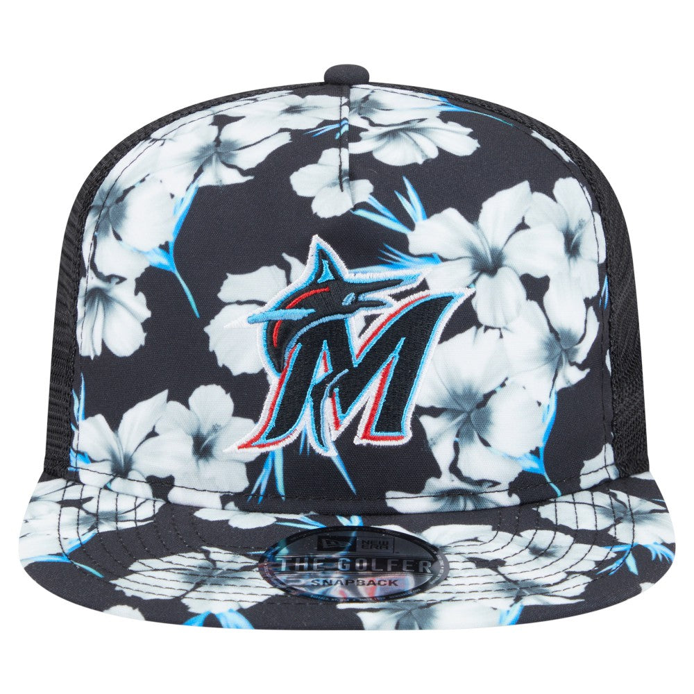 Miami Marlins New Era Adventure Pattern Golfer Trucker Snapback Hat - MLB