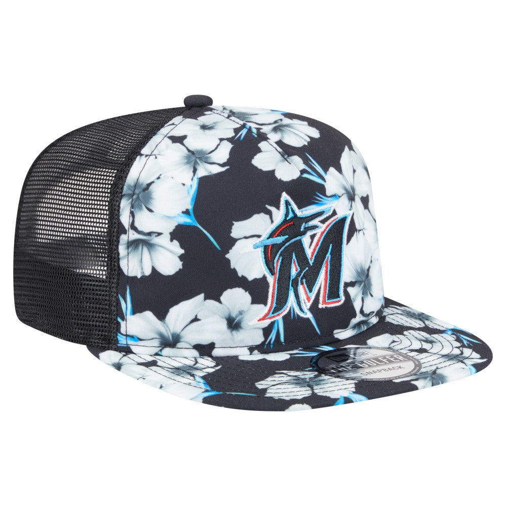 Miami Marlins New Era Adventure Pattern Golfer Trucker Snapback Hat - MLB