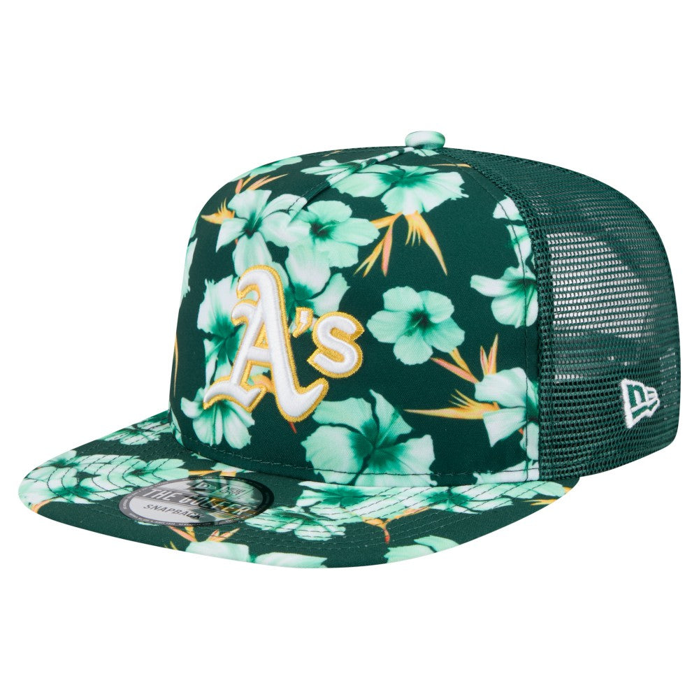 Athletics New Era Adventure Pattern Golfer Trucker Snapback Hat - MLB