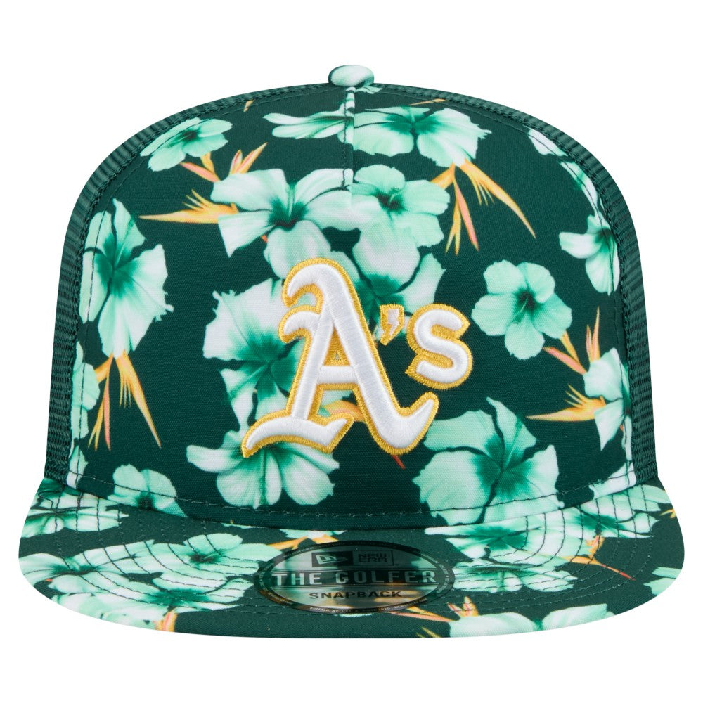 Athletics New Era Adventure Pattern Golfer Trucker Snapback Hat - MLB