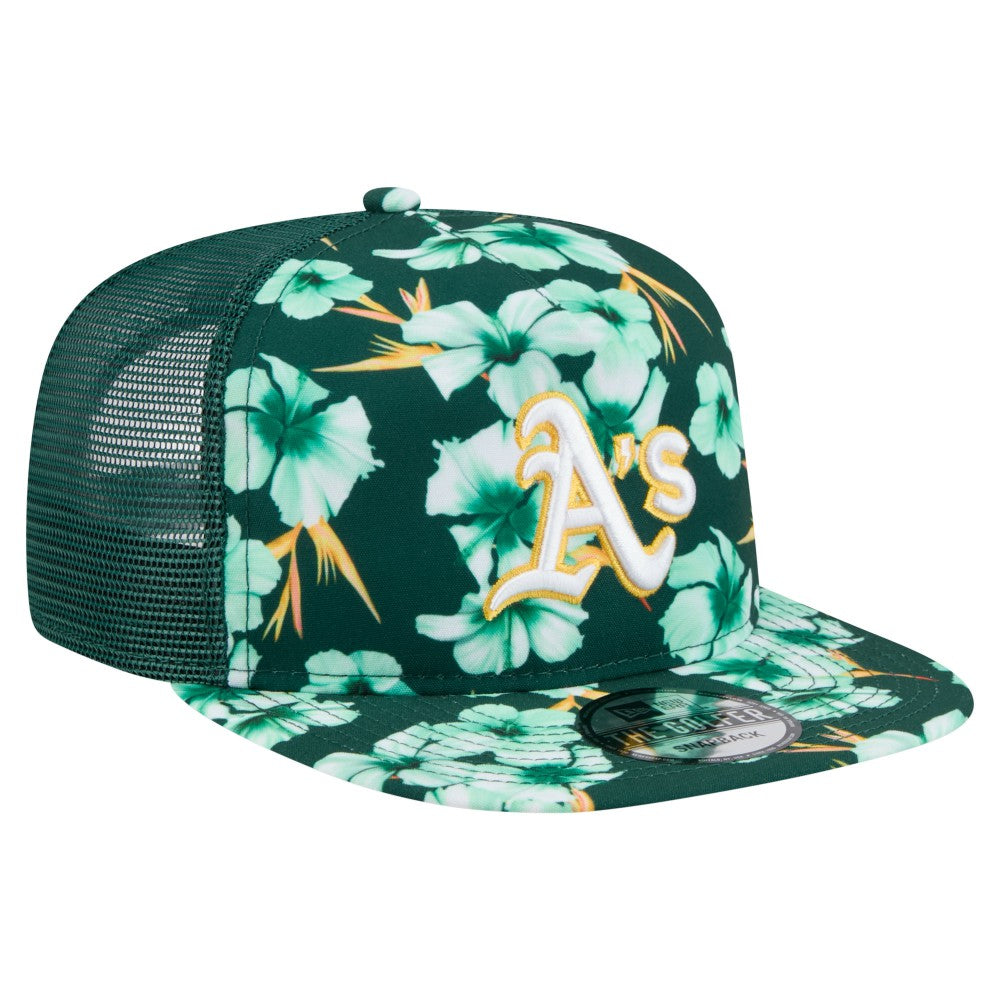 Athletics New Era Adventure Pattern Golfer Trucker Snapback Hat - MLB