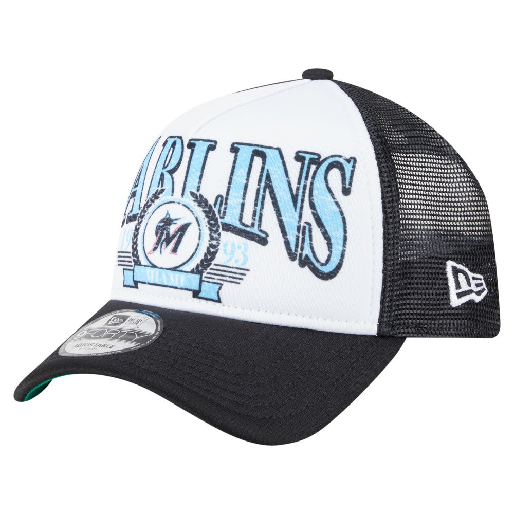 Miami Marlins New Era Distressed 9FORTY A-Frame Adjustable Trucker Hat - MLB