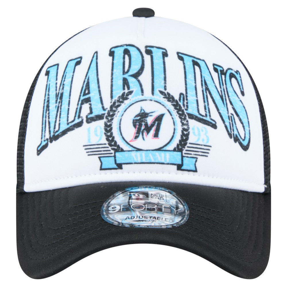 Miami Marlins New Era Distressed 9FORTY A-Frame Adjustable Trucker Hat - MLB