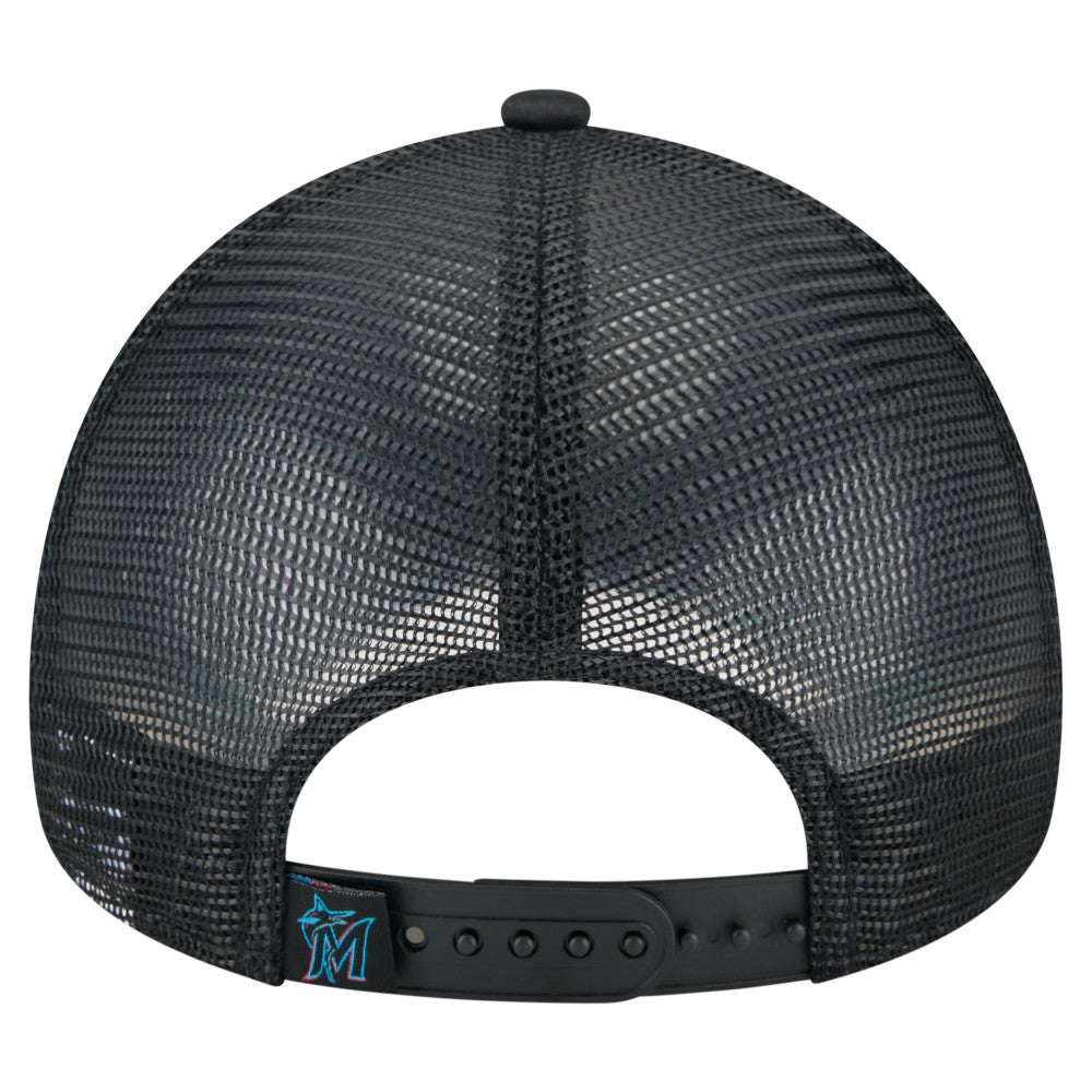 Miami Marlins New Era Distressed 9FORTY A-Frame Adjustable Trucker Hat - MLB