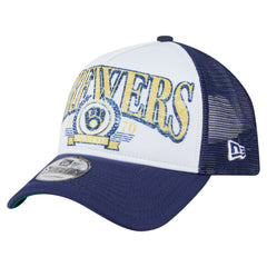 Milwaukee Brewers New Era Distressed 9FORTY A-Frame Adjustable Trucker Hat - MLB