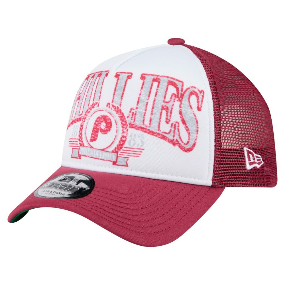 Philadelphia Phillies New Era Distressed 9FORTY A-Frame Adjustable Trucker Hat - MLB